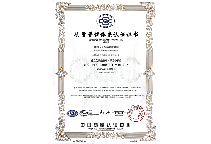 質(zhì)量管理體系認(rèn)證證書